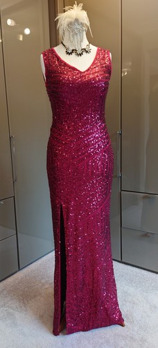 Quiz Dark Red Sequin Long Evening Dress 12 Formal Cruise Party Cocktail Art Deco - Picture 8 of 13