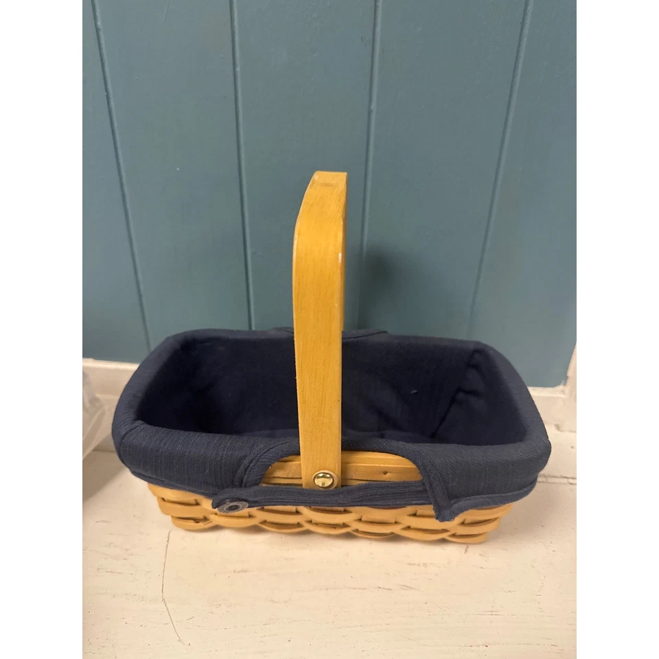 Taskett's Renaissance Woven Basket with Blue Fabric Liner Home Decor 9" x 5" - Image 3 of 4