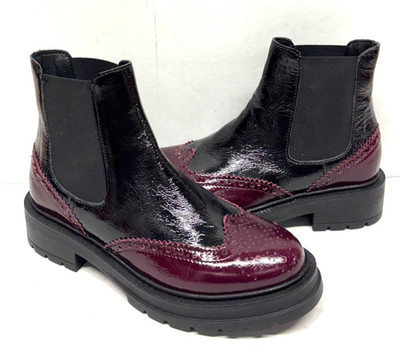 MIZ MOOZ PATENT LEATHER SIDE ELASTIC GORE  BOOTS  WINE  37EU / 7US NEW # Z-228