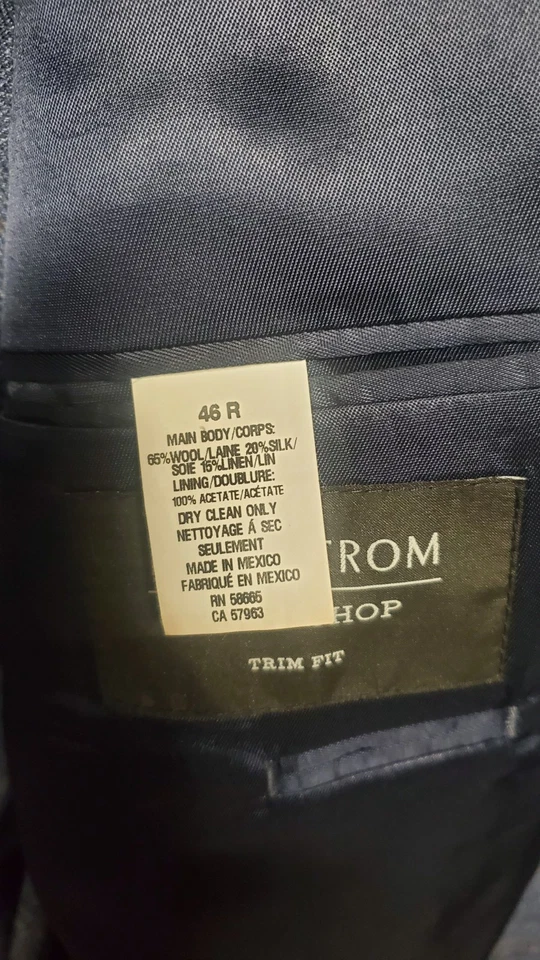 NORDSTROM MENS SHOP LINEN SILK WOOL HALF LINED SPORT COAT 46R TRIM FIT NEW - Image 4 of 4