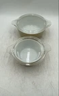 Pyrex Yellow White Forest Fancies Glass Casserole Dish With Lid Lot Of 2