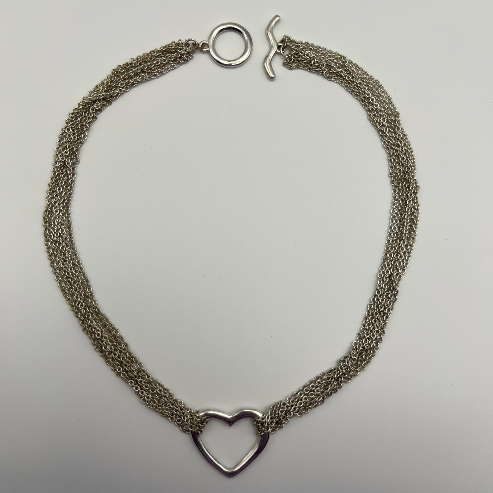 Silver Tone Multi Strand Heart Toggle Necklace La… - image 3