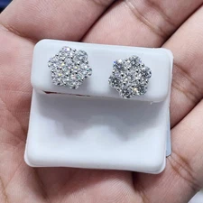 4 Ct Round Moissanite Cluster Flower Stud Women's Earrings 14K White Gold Plated