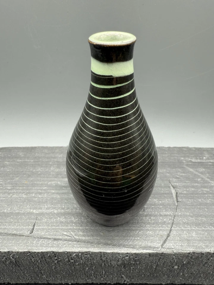 Herman A. Kahler Denmark MCM bud vase miniature spiral design 4” Scandanavia - Image 3 of 4