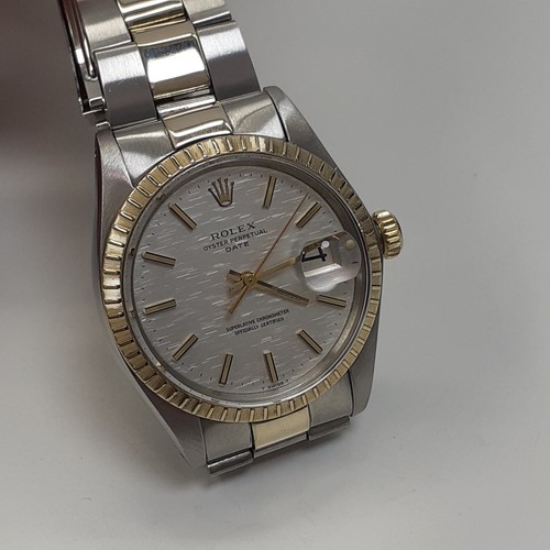 Rolex Date 34 mm Exotic Silver Dial Two Tone Oyster Watch 1505 Circa 1974