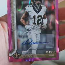 Topps Chris Olave New Orleans Saints Pink Autographed Football Card #024/250