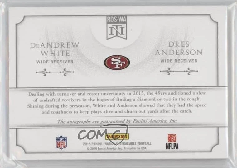 2015 Panini National Treasures Gold /10 DeAndrew White Dres Anderson Auto RC - Image 2 of 2