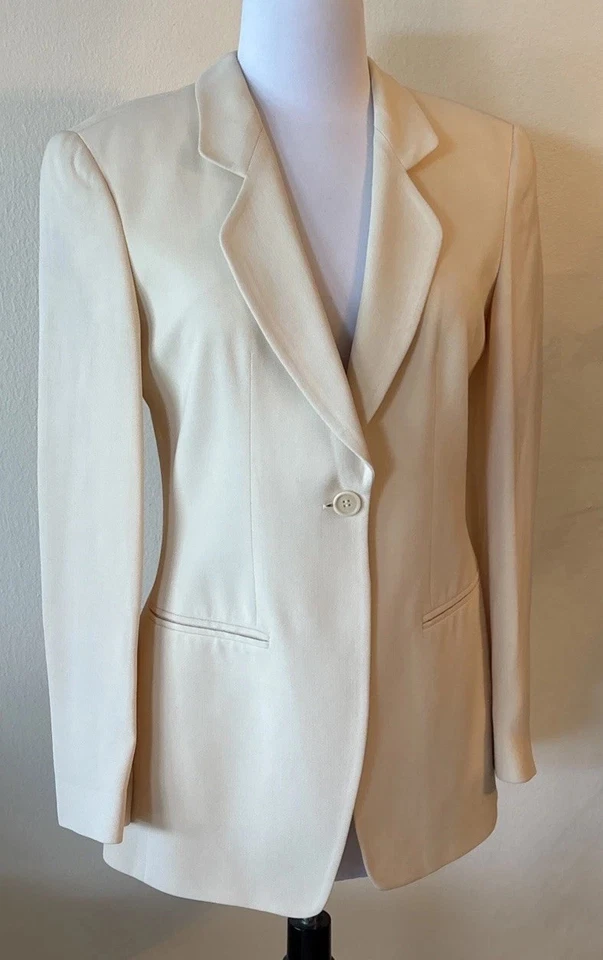 GIORGIO ARMANI Mezcla Seda/Lana Marfil Pantalones Traje De Colección Talla 36~Hecho en Italia Foto 2 de 4