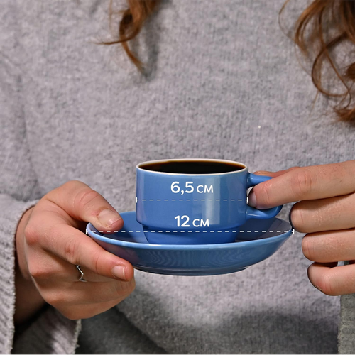 Set Di 6 Tazzine Da Espresso Con Supporto E Piatti Inclusi - Impilabili - Lavabi - Foto 8 di 12