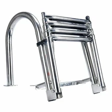 Amarine Made 4 Step Stainless Steel Folding Rear Entry Pontoon Boat Yacht Ladder