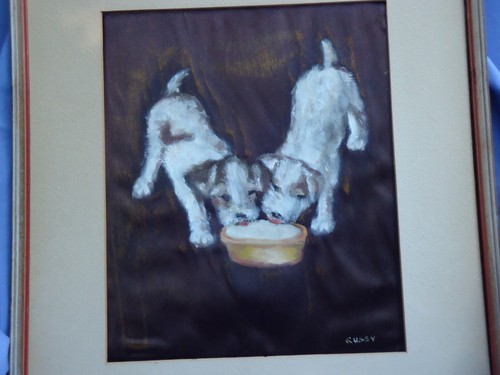 SEALYHAM CESKY FOX TERRIER oil painting GUSSY GERMANY 1940s dogs - Picture 2 of 10