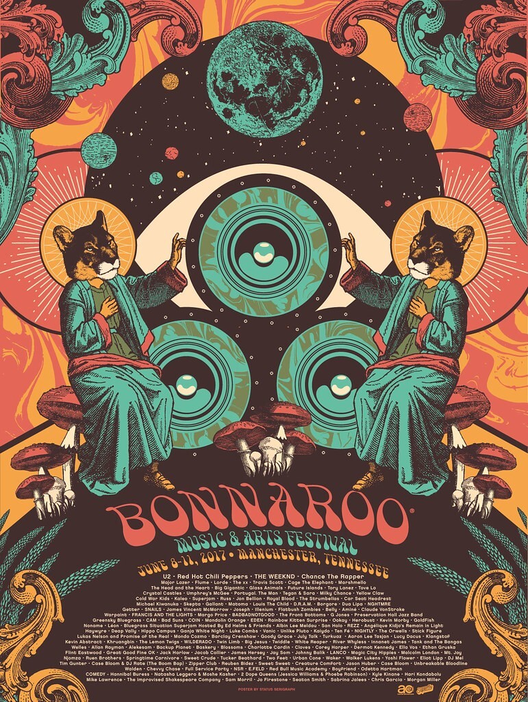 Bonnaroo 6/8-11/2017 Poster Signed & Numbered #/50 A/E Red