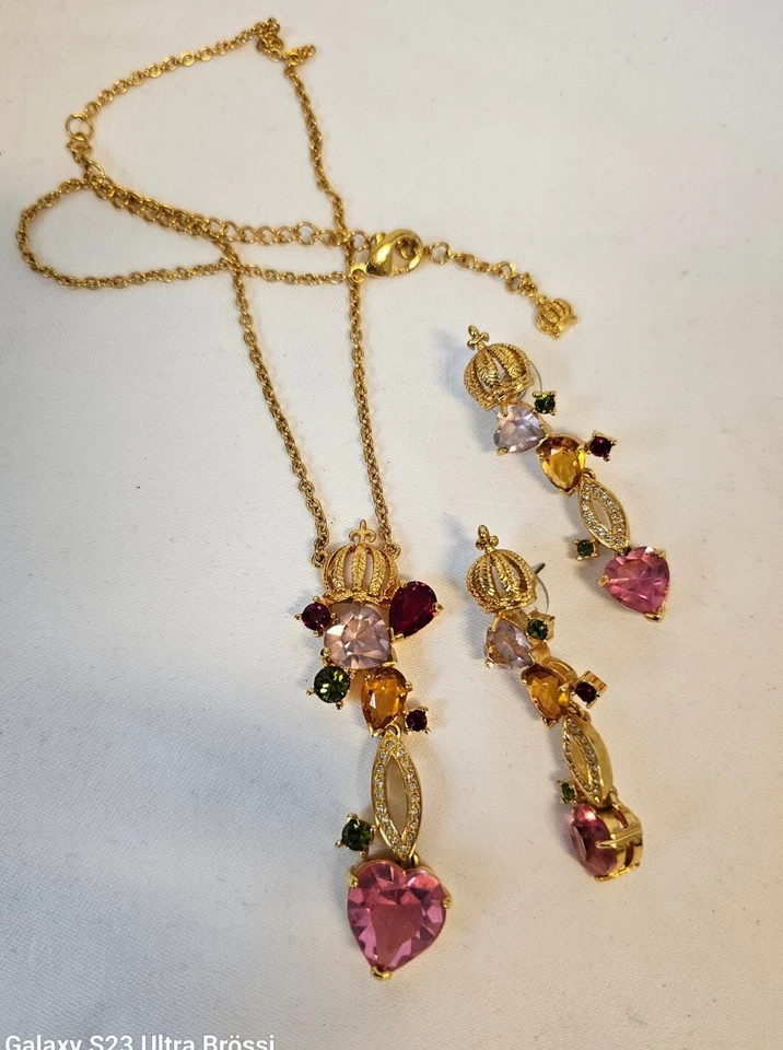 Pompöös Schmuck-Set Kristall Collier /Ohrhänger -hochw.Vergoldet Halskette... - Bild 4 von 4