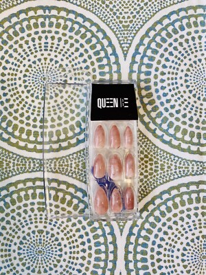 Queen Be Glossy Pink Marble Press On Nails Long Stiletto 24Nails Fake/False Nail