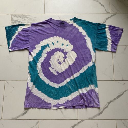 T-shirt vintage années 1990 Tie Dye taille XL violet vert blanc roue à épingle - Photo 1 sur 5