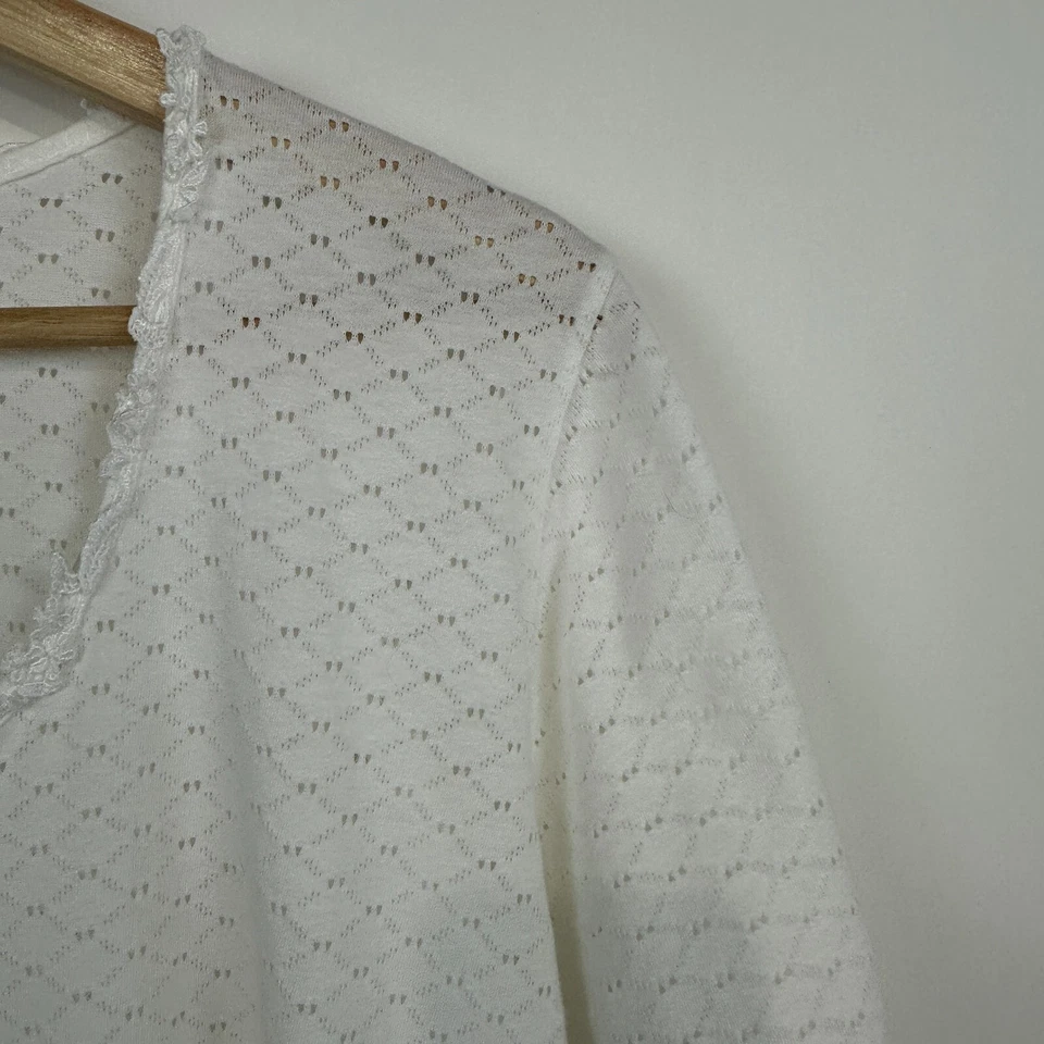 Camisa para dormir Hanky Panky blanca de algodón OS manga corta camisón Cottagecore retro Foto 4 de 4