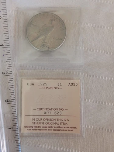 1925 Peace Dollar, Silver, ICCS certified AU50  1972405