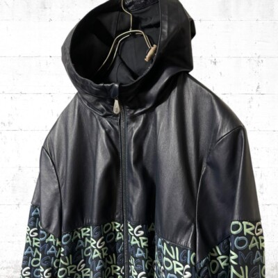 Giorgio Armani Lamb Leather Blouson Jacket Hooded Size 44 Made in