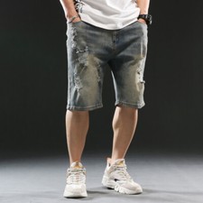 Men Distressed Ripped Denim Shorts Retro Short Jeans Straight Half Pants Classic