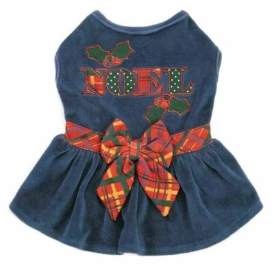 EAST SIDE COLLECTION Holly Days Velvet Noel Holiday Dog Dress Christmas Hanukkah Blue Plaid MiscSizes