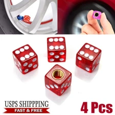 4PCS Clear Red Gem Dice Tire/Wheel Stem Air Valve CAPS Set Car Truck Hot Rod ATV