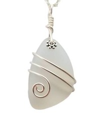 Hawaiian Jewelry Sea Glass Necklace, Wire Moonstone Necklace, Sea Glass Jewelry