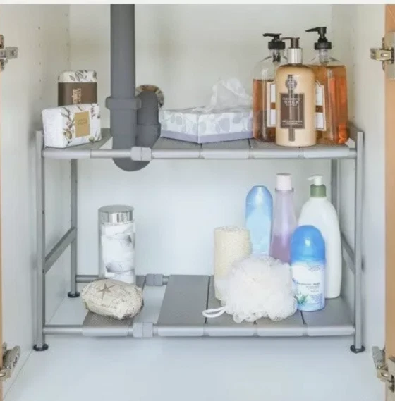 Organizador de cozinha/banho Seville Classics sob a pia níquel ajustável 2 camadas - Imagem 3 de 3