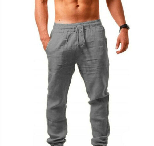 Herren Leinenhose Baumwolle Harem Freizeithose locker bebaggy Kordelzug Yoga lang - Bild 14 von 18