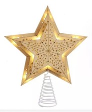 Kurt Adler 10 Light Warm White LED Light Stacked Wood Star Tree Topper New