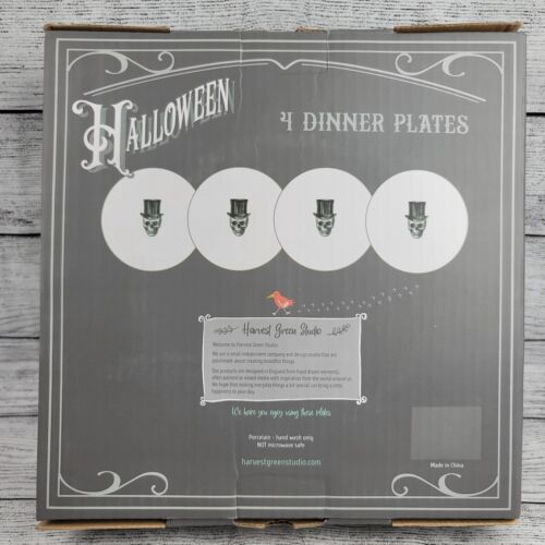 Juego 4 Cosecha Verde Estudio Halloween Calavera 10.5" Plato de Cena Sombrero GÓTICO NUEVO - Imagen 2 de 2