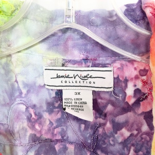 Jamie Nicole Plus Size 3X Top Handmade Tie Dye Linen Embroidered Floral 1025 - Bild 3 von 14