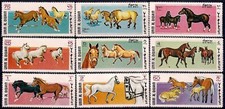 Umm al Qiwain 1969 caballos pura sangre caballos árabes animales 9v conjunto MNH/2