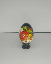 Hand Painted "Petrykivka" art style Wooden Easter Egg on Holder Stand