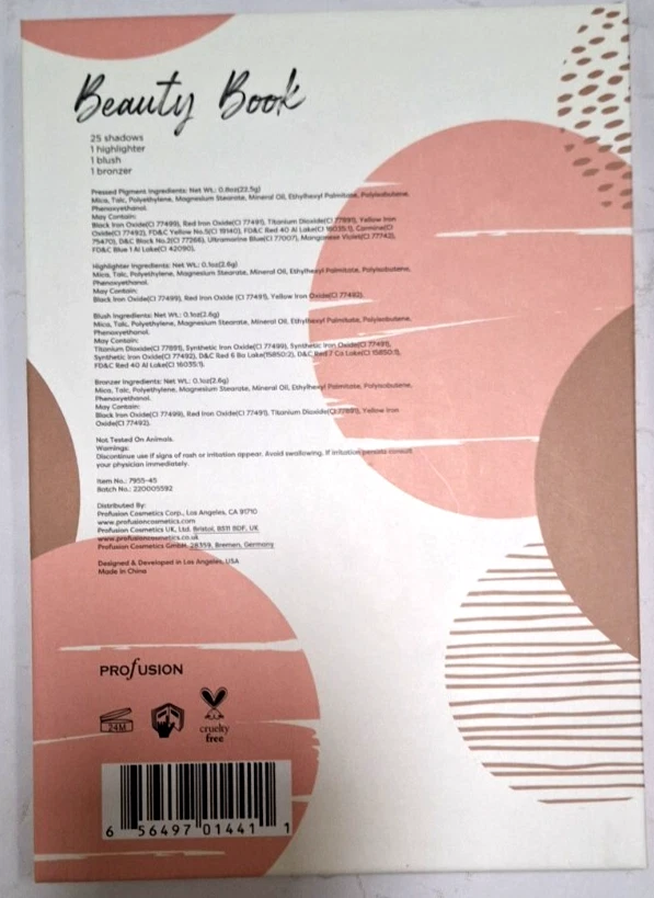 Profusion Beauty Book Eye & Face Set – 25 Shadows with Highlighter & Brush – NIB - Image 4 of 4