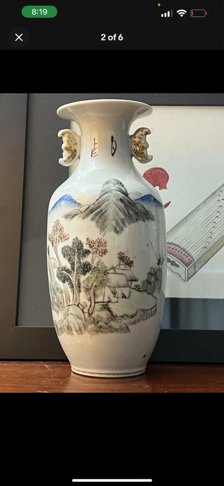 Jarrón antiguo chino de porcelana hermoso paisaje dinastía Qing siglo XIX Foto 2 de 4