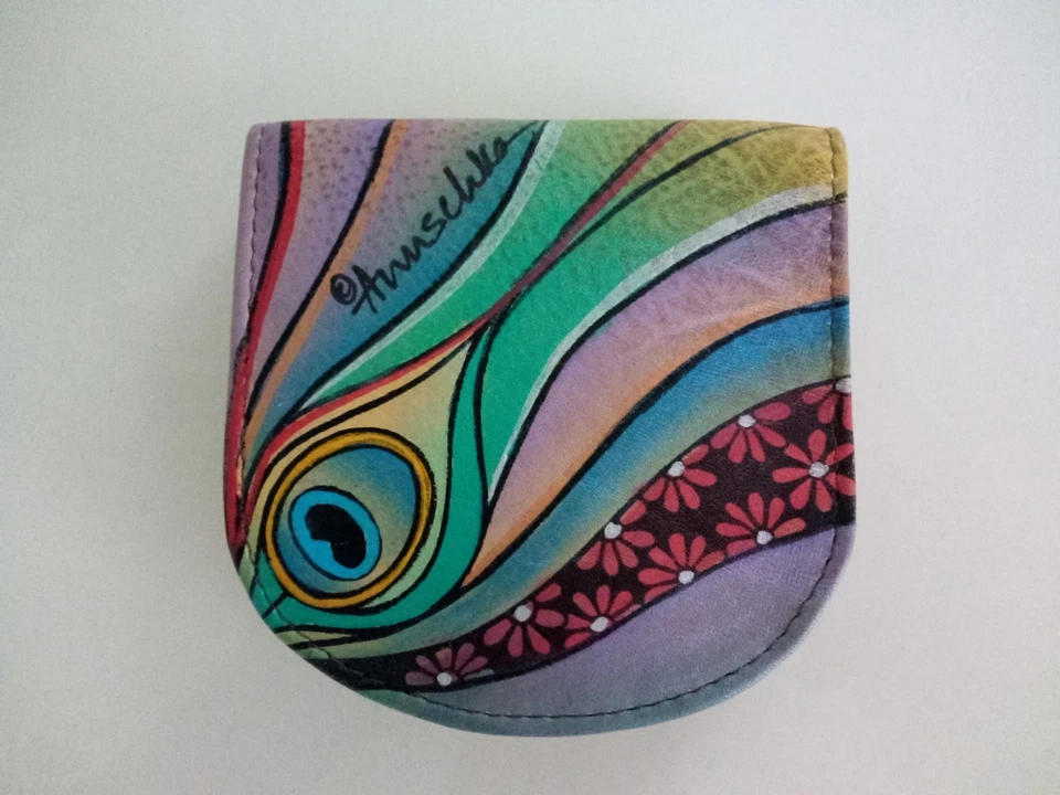 Anuschka Leather Wallet - Gorgeous Hand-Painted Floral & Peacock Design - Image 2 of 4