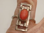 RARE VINTAGE MODERNIST 1980'S ERA STERLING SILVER & CORAL RING! SZ 5