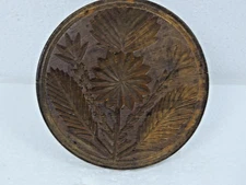 Antique Wood Butter Mold Hand Craved Aster w/ Leaves 2-1/2" tall 4-3/8" Diameter