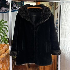 Vintage faux fur coat with animal print trim
