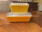 Vintage Pyrex Refrigerator Dishes Set - 502 Yellow & 503 Orange with Lids