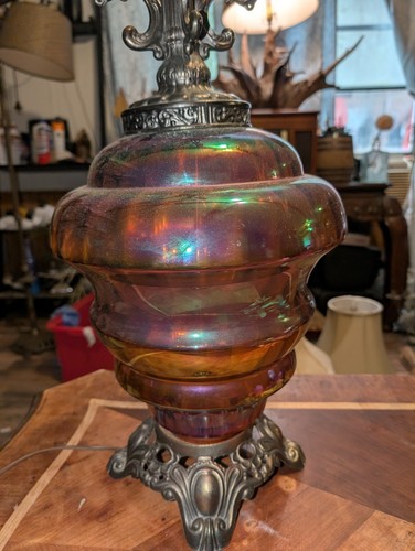 VINTAGE EF INDUSTRIES LARGE MID CENTURY SIX BULB IRIDESCENT CARNIVAL GLASS LAMP
