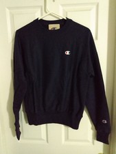 NWT Champion Navy Blue Fleece Long Sleeve Sweatshirt Reverse Weave Men Sz XS