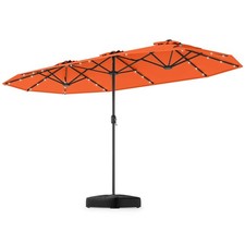 13FT Double-sided Patio Umbrella w/ Solar Lights Crank Handle Umbrella Base
