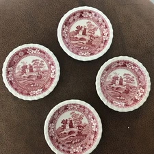 4 Spode Pink Tower Butter Pats -Excellent Condition