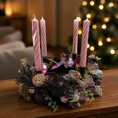 Adventskranz modern Orchideen Kugeln rosa schwarz - Bild 1 von 4