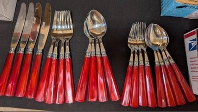 20 Cambridge FORKS Cameo Marble Red Handle  Flatware