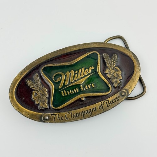 Vtg Miller High Life Beer Brewery Bergamot Brass Belt Buckle 1975 Advertising