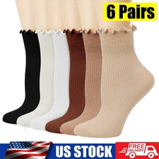 6Pairs Women's Ruffled Socks Casual Ankle Socks Knitted Cotton Soft Ruffled Sock