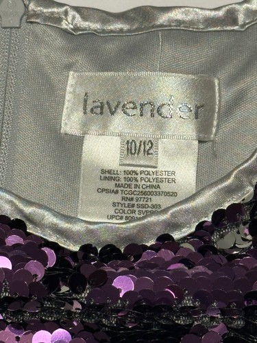 Lavender Girl’s Sequins Dress Size 10/12 Purple and Silver L29”xW18” - Picture 3 of 4