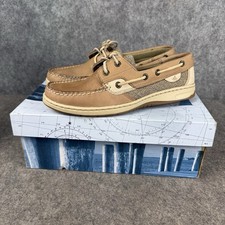 Sperry Top Sider Bluefish 2 Eye Boat Shoes Linen Oat Womens Sz 7 With Box